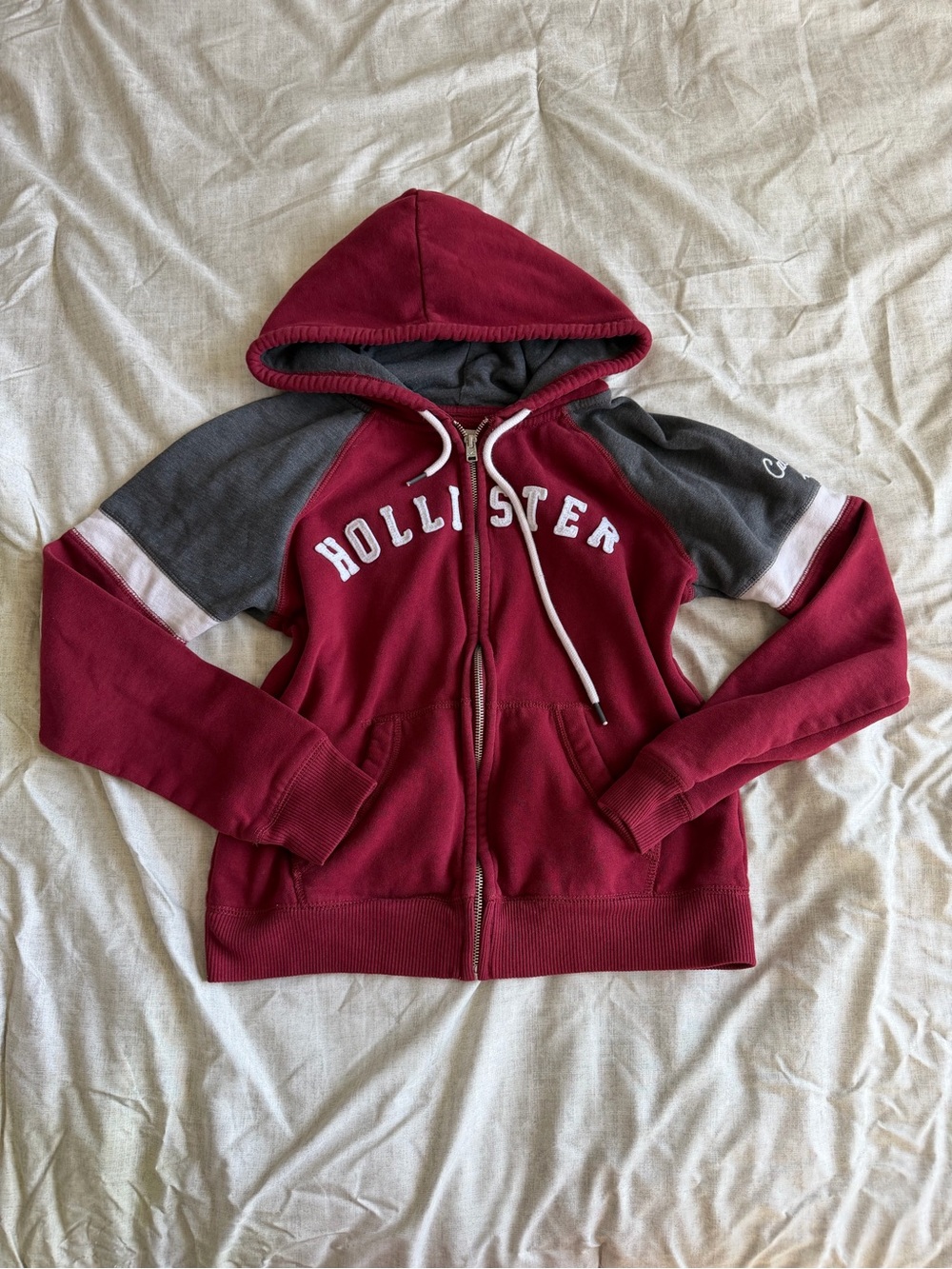 Hollister California Red and Grey Full Zip Hoodie (L)